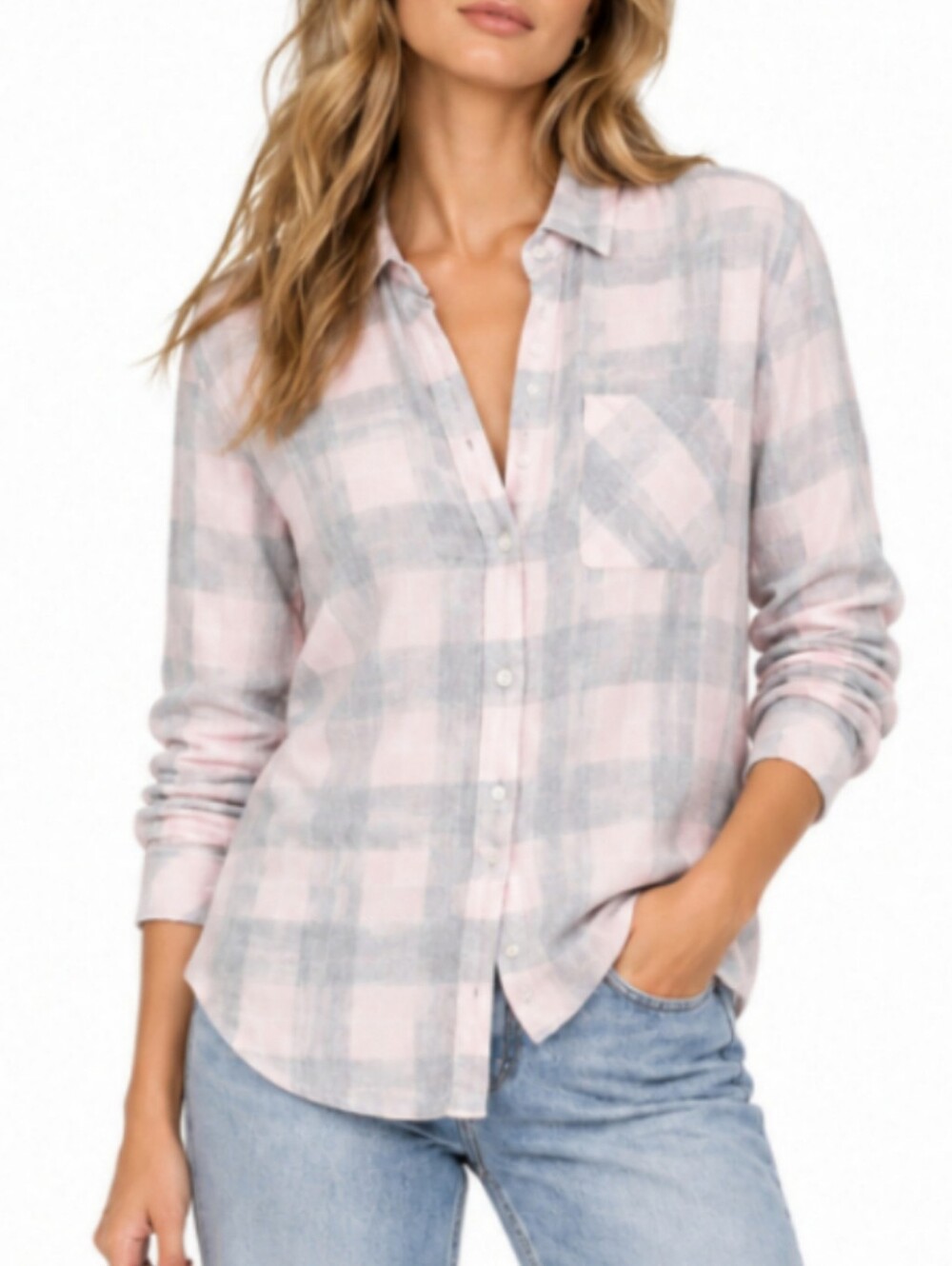 Rails Super Soft Hunter Plaid Button Down Shirt M Gray White Pink NWT Cozycore